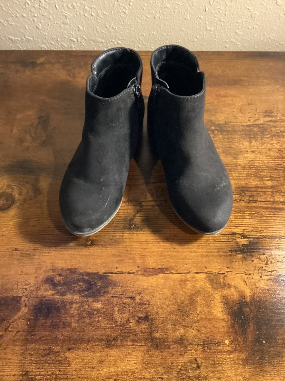 Girls Black Faux Suede Ankle Boots Side Zip Block Heel